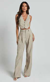 Izara Trousers - Mid Rise Relaxed Straight Leg Tailored Trousers in Oatmeal