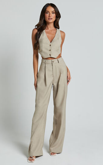 Izara Trousers - Mid Rise Relaxed Straight Leg Tailored Trousers in Oatmeal