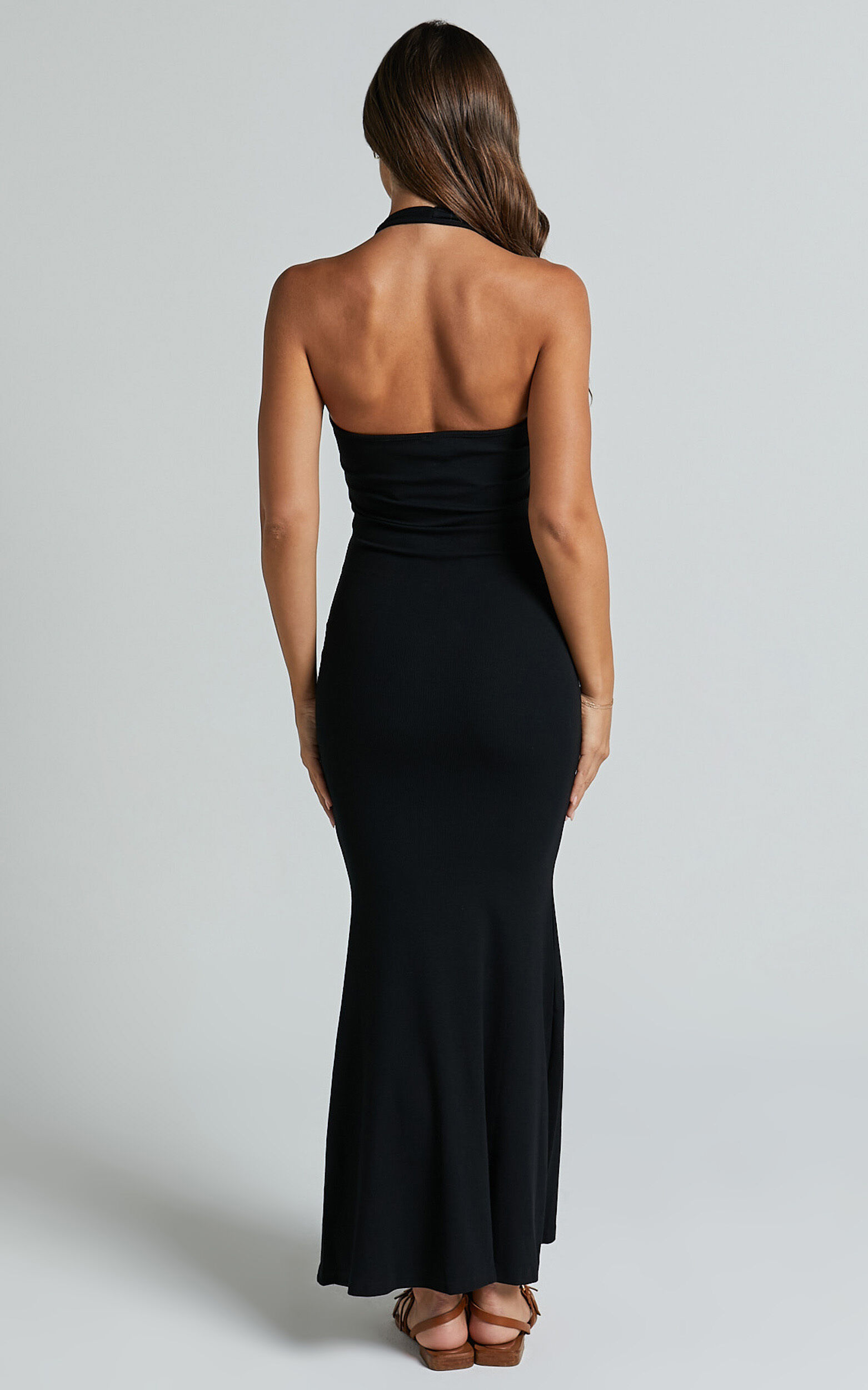 Bhelinda Midi Dress Halter Neck Mermaid Dress in Black Showpo