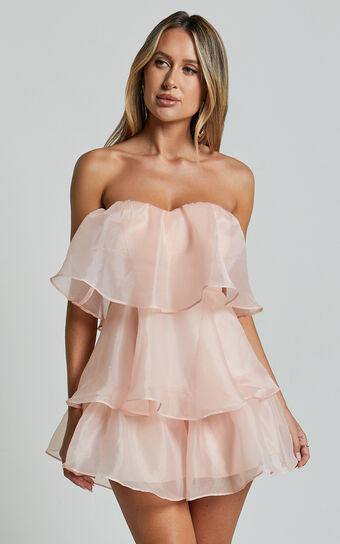 Lexi Playsuit Strapless Tiered Frill in Peach No Brand Sale