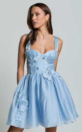 Amalie The Label - Lilou Flower Detail Corset Mini Dress in Light Blue ...