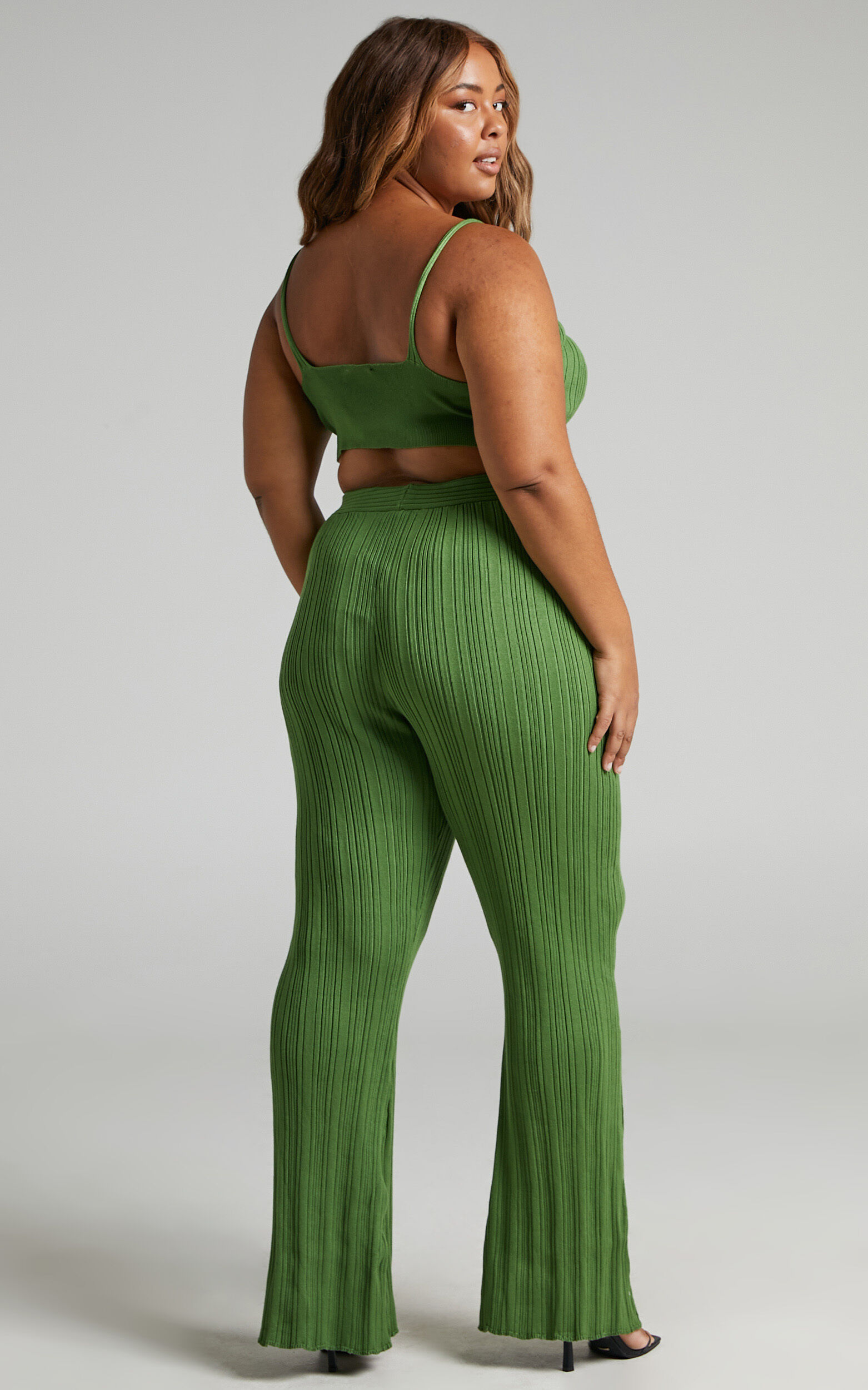 Farhana Two Piece Set Knit Bralette Top and Bell Bottom Pants