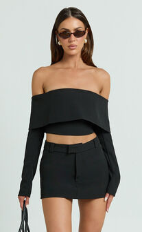 Ursula Mini Skirt - Structured Tailored Skirt in Black