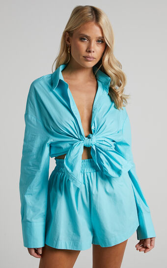 Terah Shorts - High Waisted Shorts in Aqua Blue