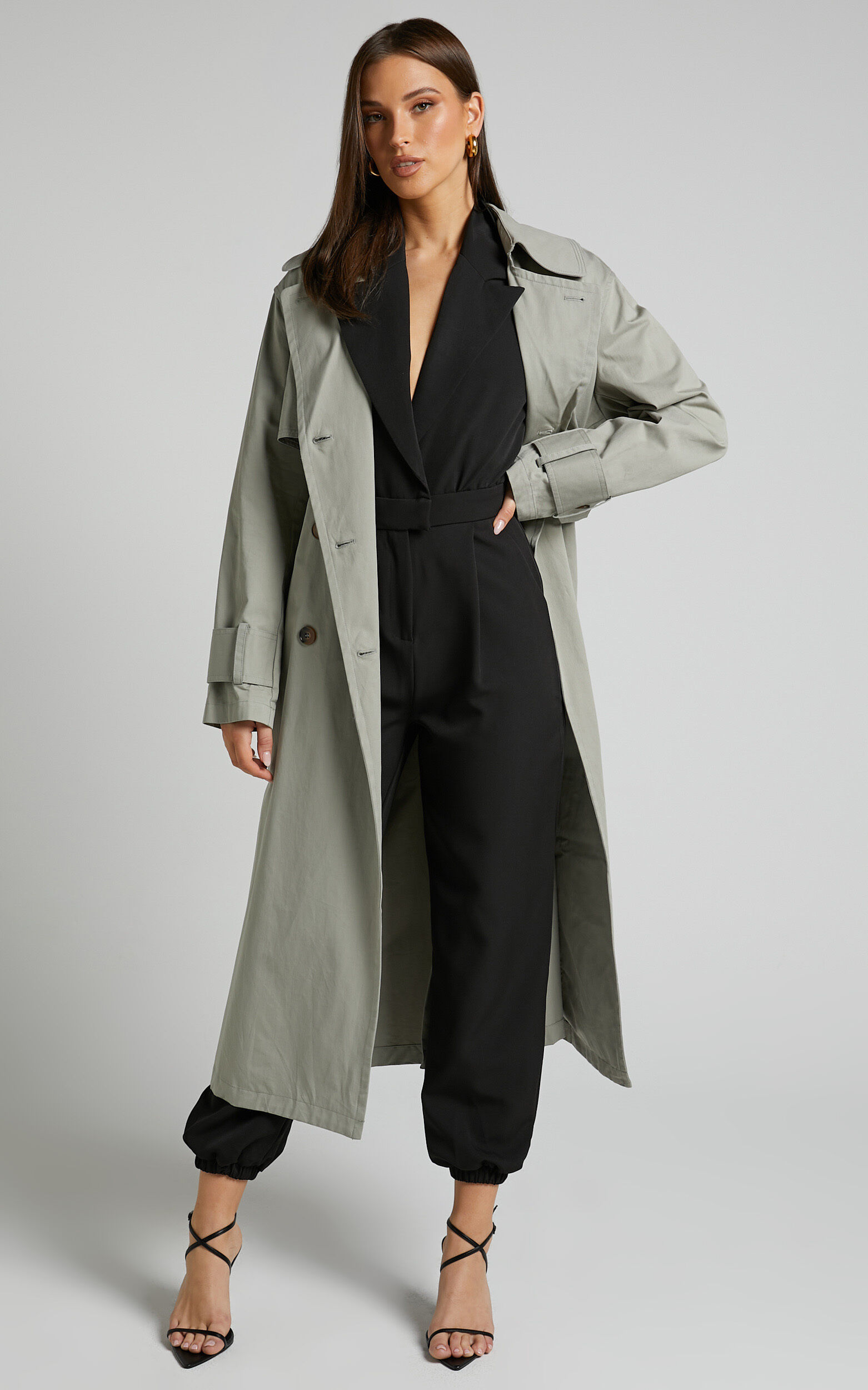 Jumpsuit with trench coat clearance