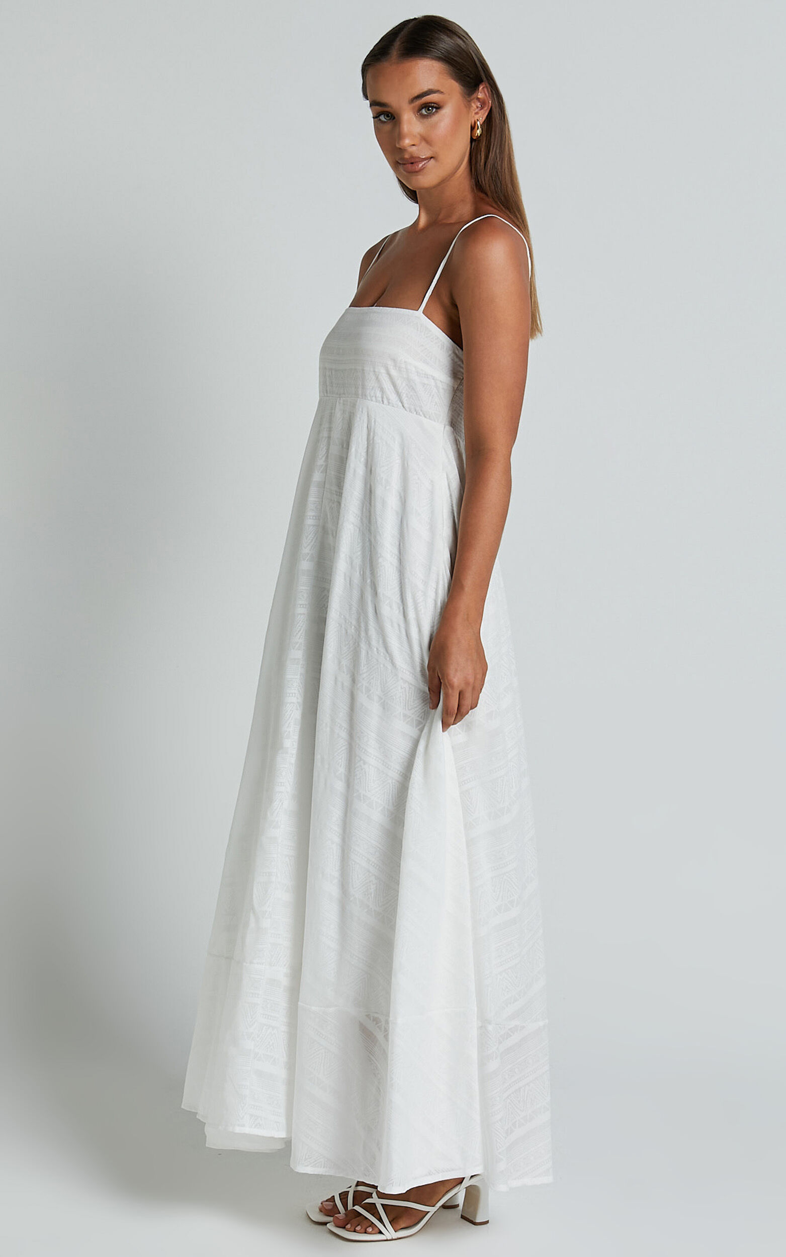Noremi Midi Dress - Strappy Straight Neck A Line Dress in White ...