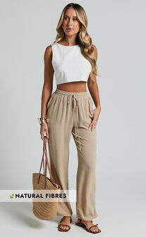 Kala Pants - Mid Waisted Relaxed Elastic Waist Pants in Sand