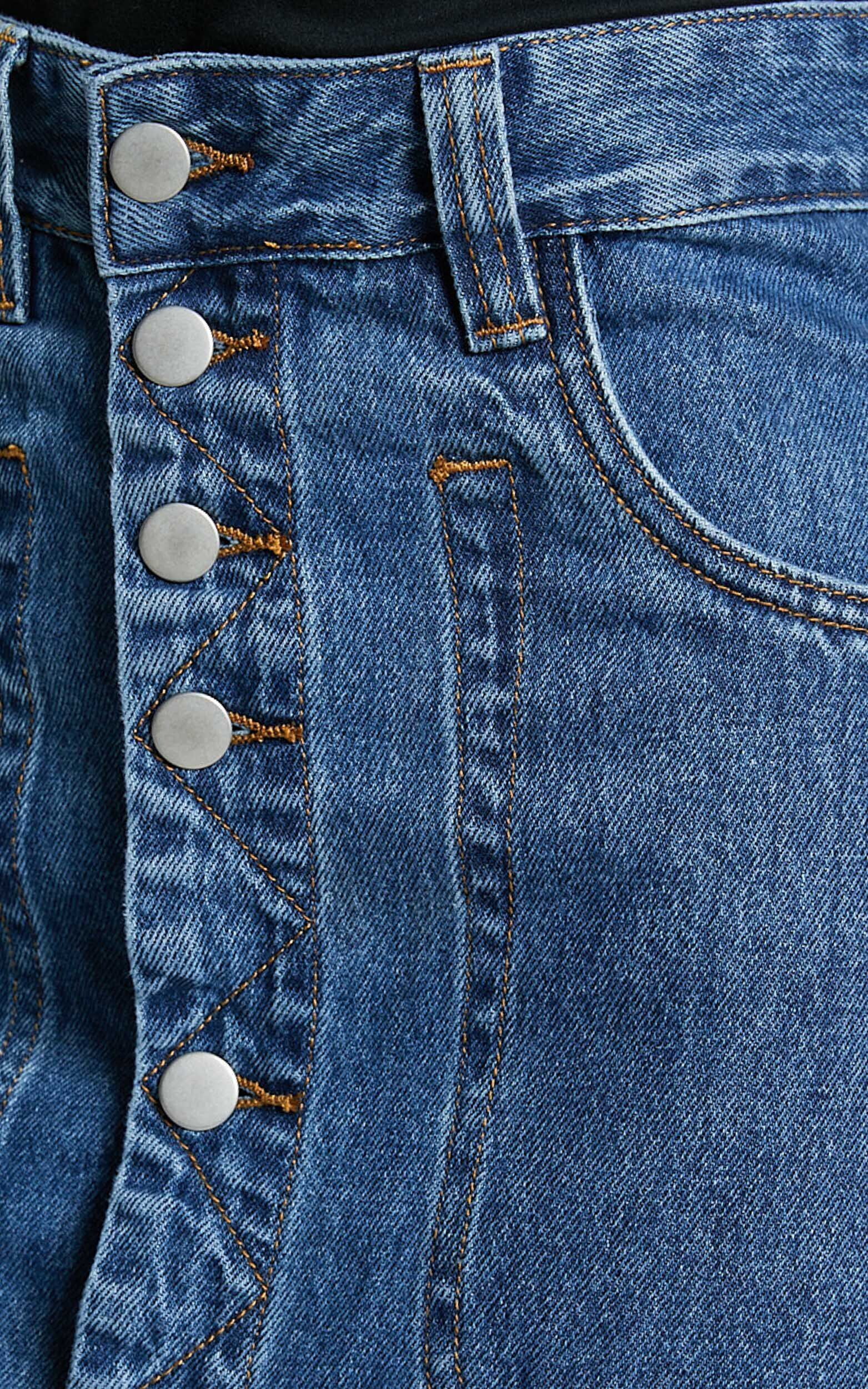 Alisa Midi Skirt Button Through A Line Denim Skirt in Dark Blue Wash Showpo