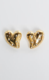 Lily Earrings - Heart Shaped Diamante Detailed Earrings in Gold