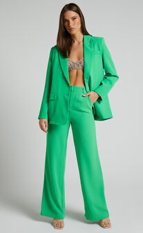 Bonnie Pants - High Waisted Tailored Wide Leg Pants in Green