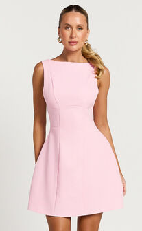 Arisa Mini Dress - High Neck Backless Dress in Pink