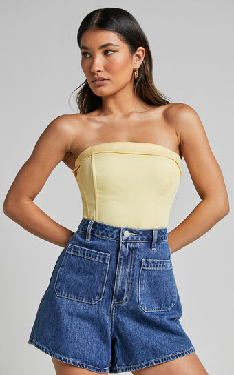 Vaira Top - Strapless Corset Top in Butter Yellow