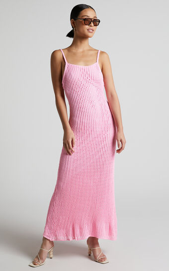 Shana Midi Dress - Crochet Slip Dress in Pink