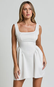 Rae Mini Dress - Fit and Flare Babydoll Mini Dress in White