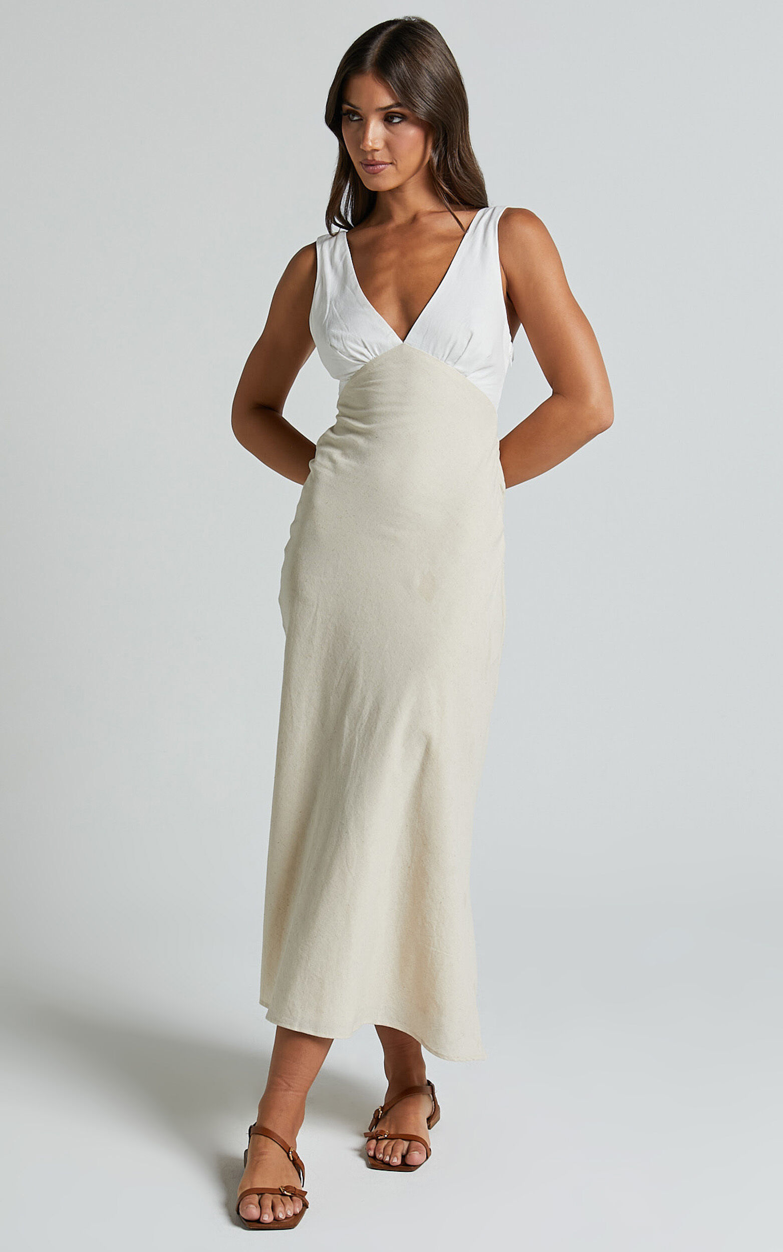 White linen top v neck dress