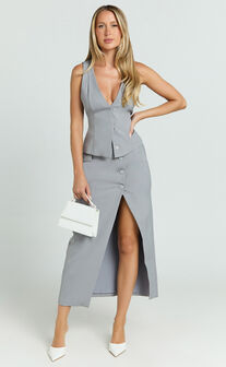 Baylee Top - Wrap Front V Neck Vest in Grey