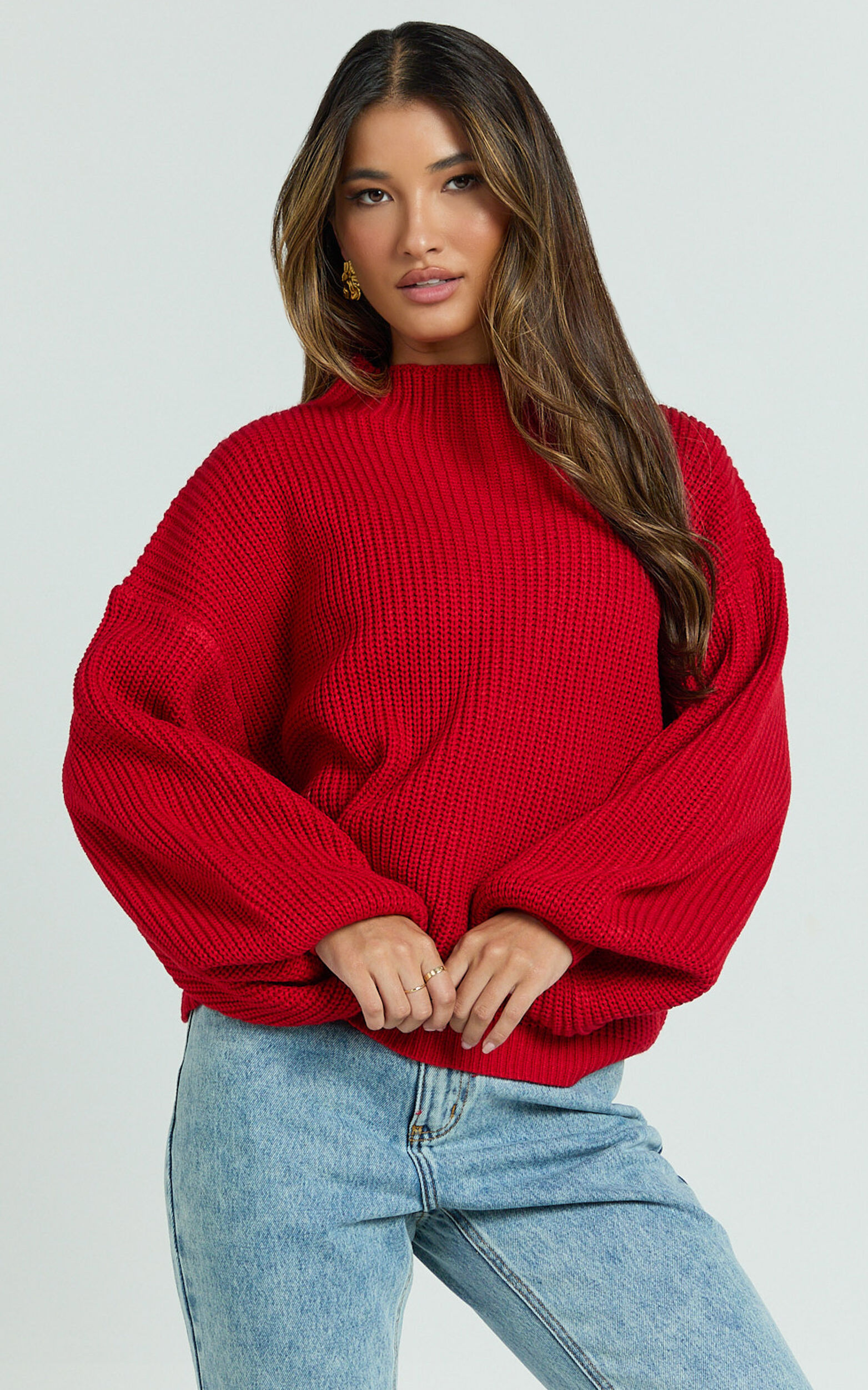 I Feel Love Oversized Knit Jumper in Red - 08, RED3