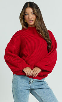 I Feel Love Oversized Knit Jumper in Red