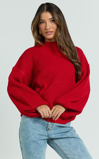 I Feel Love Oversized Knit Jumper in Red