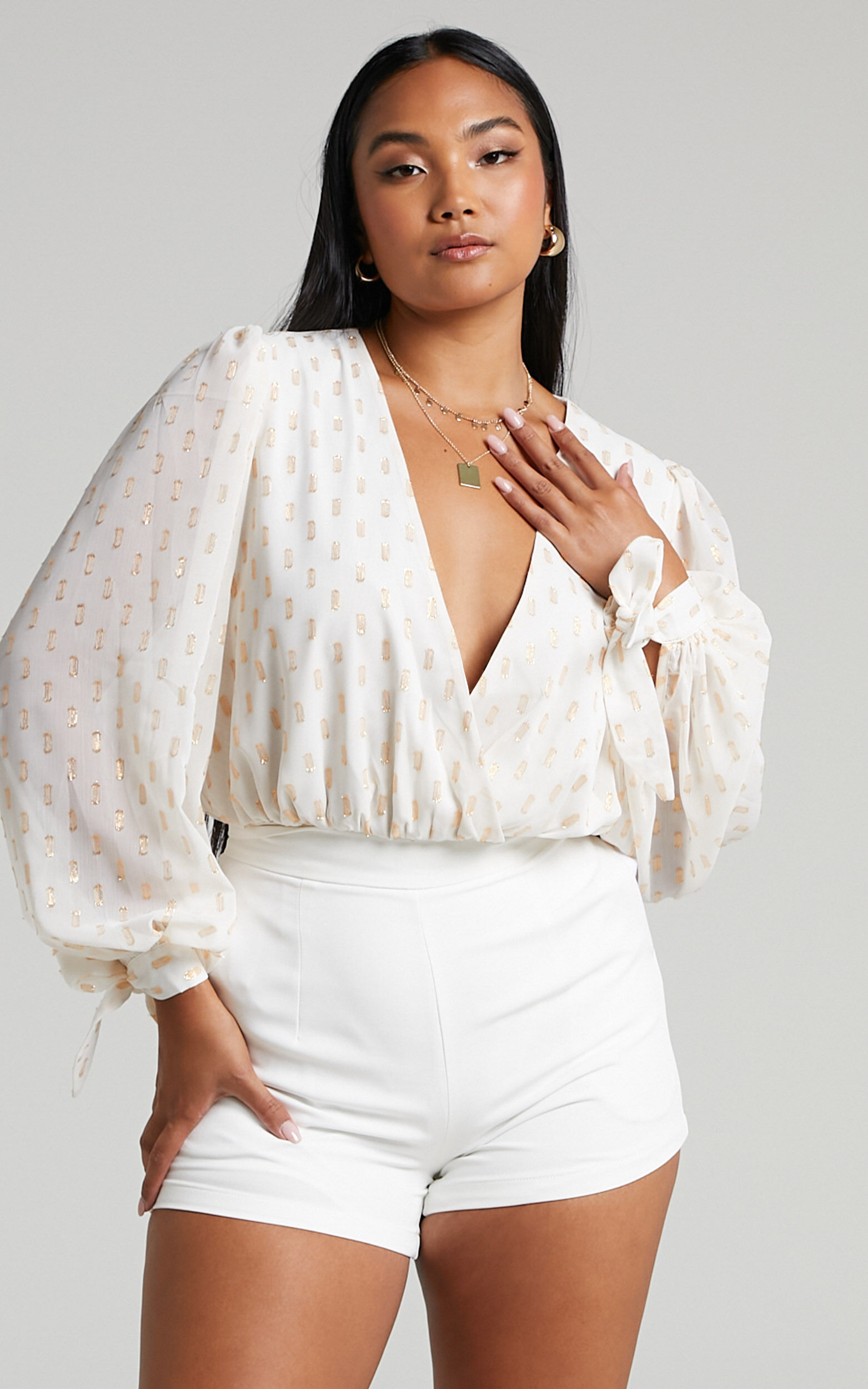 Agustha Bodysuit - Wrap Front Bodysuit in Ivory - 08, WHT2