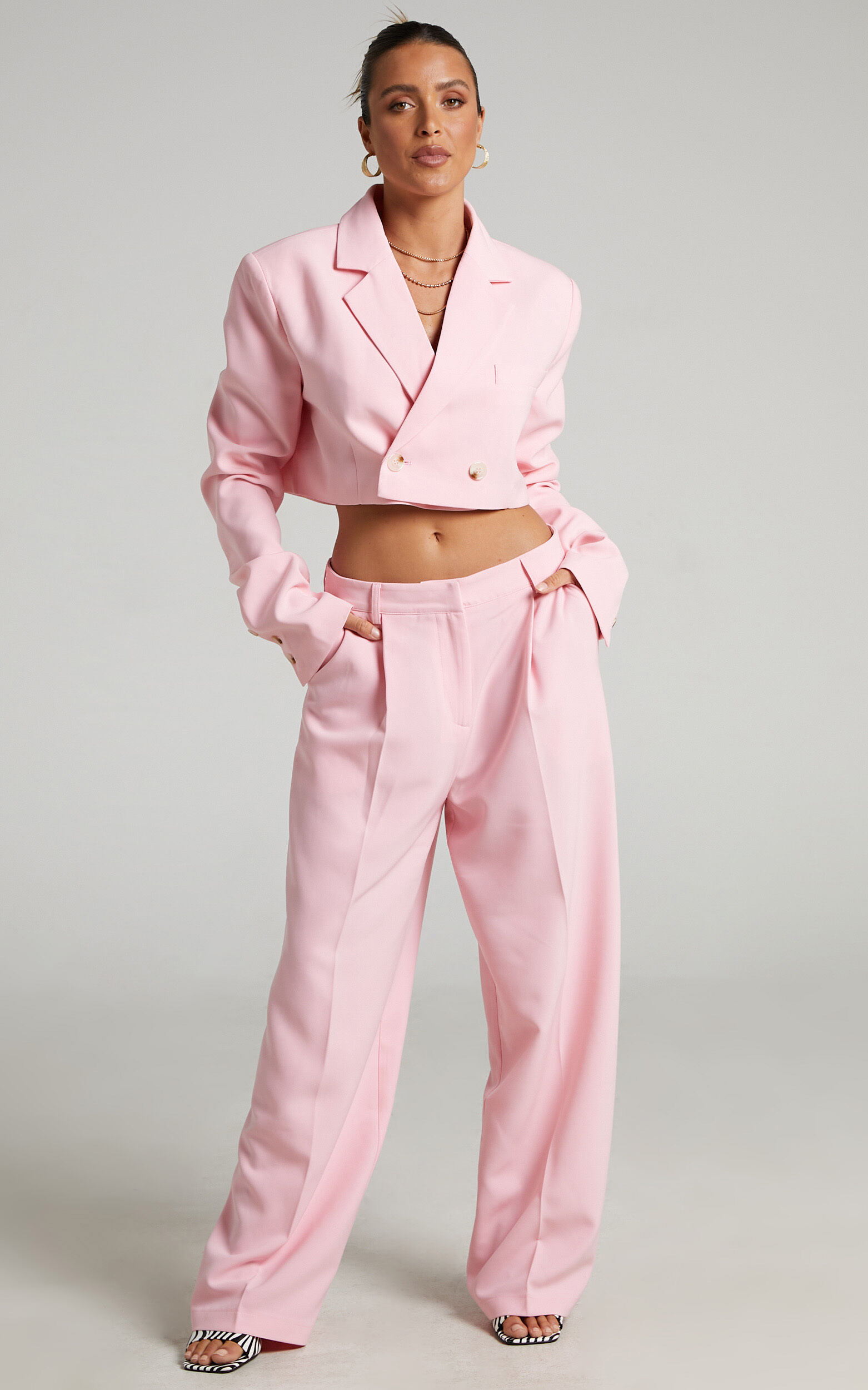 Lioness Country Club Crop Blazer in Pink Showpo