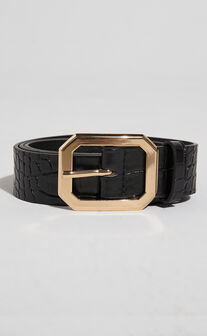 Mason Croc Square Buckle Belt in Black