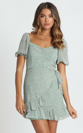 Shelby Mini Dress In Mint Floral