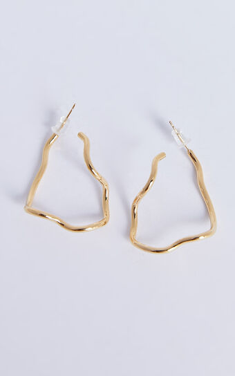 Claudia Earring Swirl Detail Long Hoop in Gold No Brand Sale