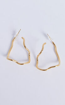 Claudia Earring - Swirl Detail Long Hoop Earring in Gold