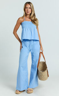 Alma Two Piece Set - Cotton Cami Pant Set in Blue