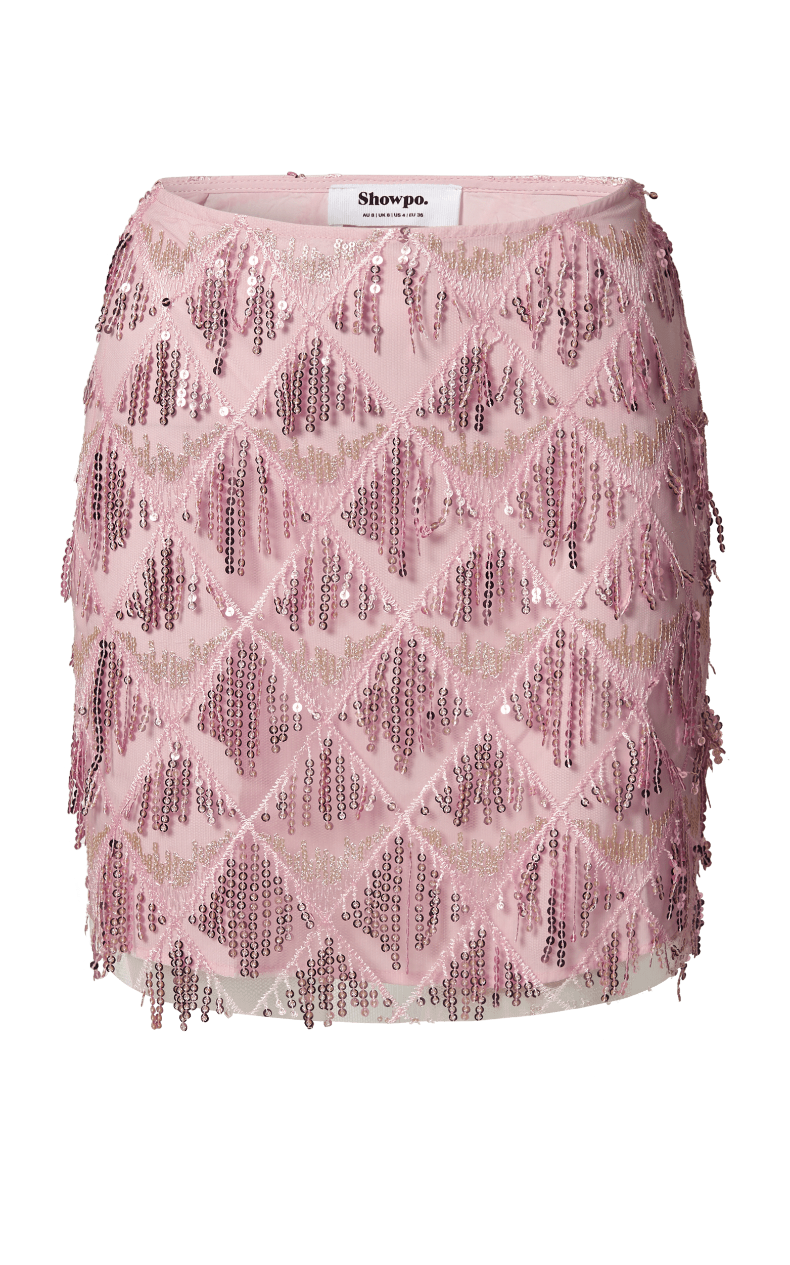 Khrizza Mini Skirt - Sequin Diamond Mesh Skirt in Pink
