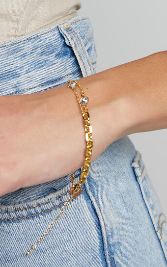 Aelin Bracelet - Diamante Contrast Chain Bracelet in Gold