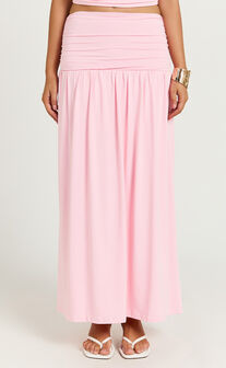Nancy Maxi Skirt - Gathered Waist Skirt in Pink