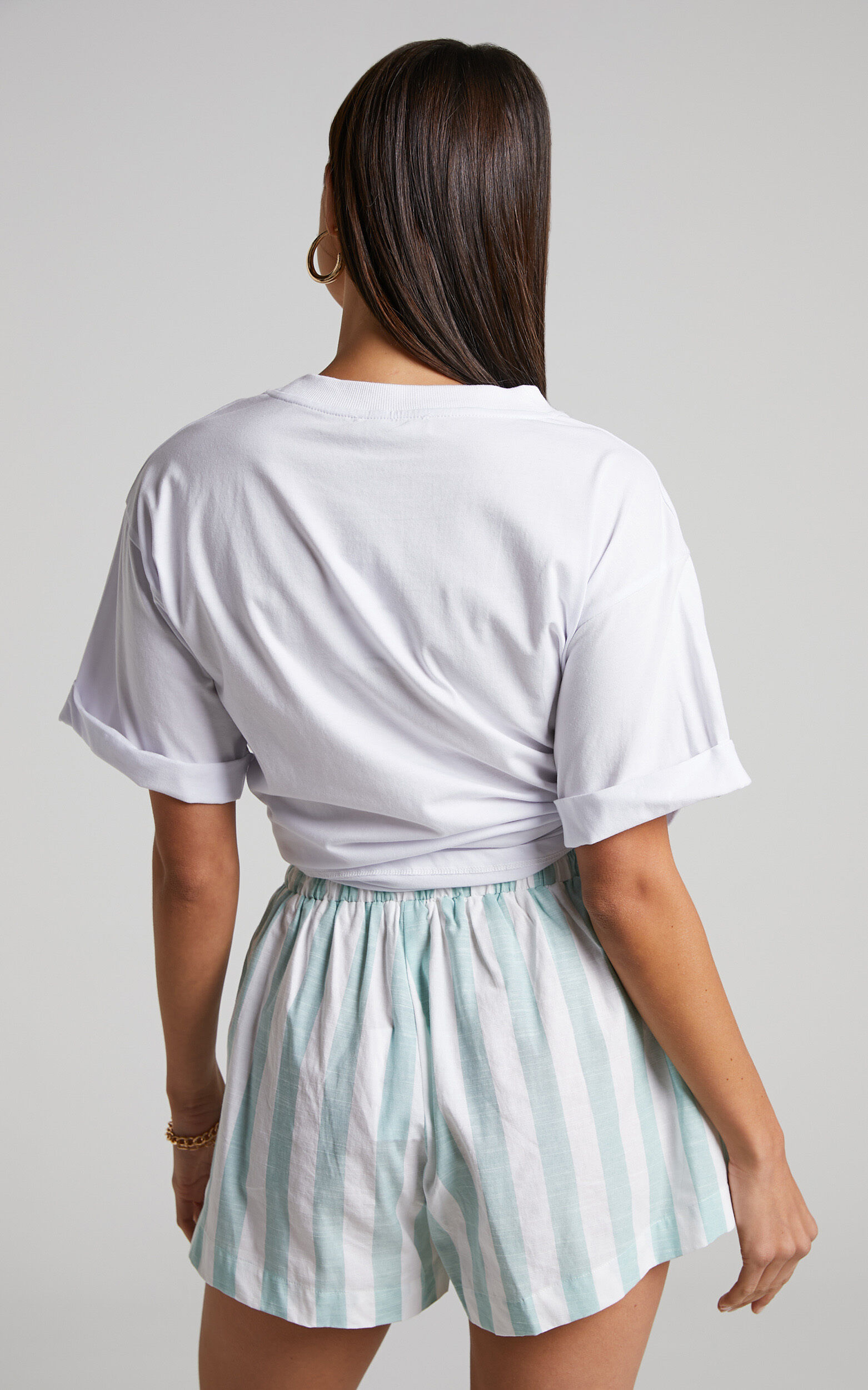 Sahle Shorts High Waisted Striped Shorts in Mint Showpo