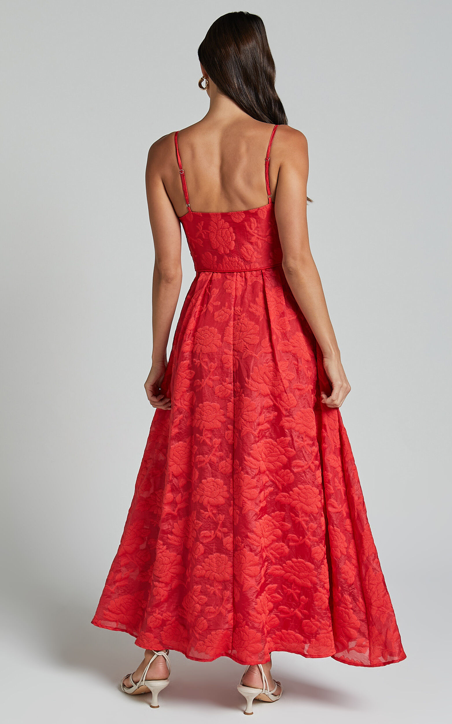 Red fit and flare midi dress sale