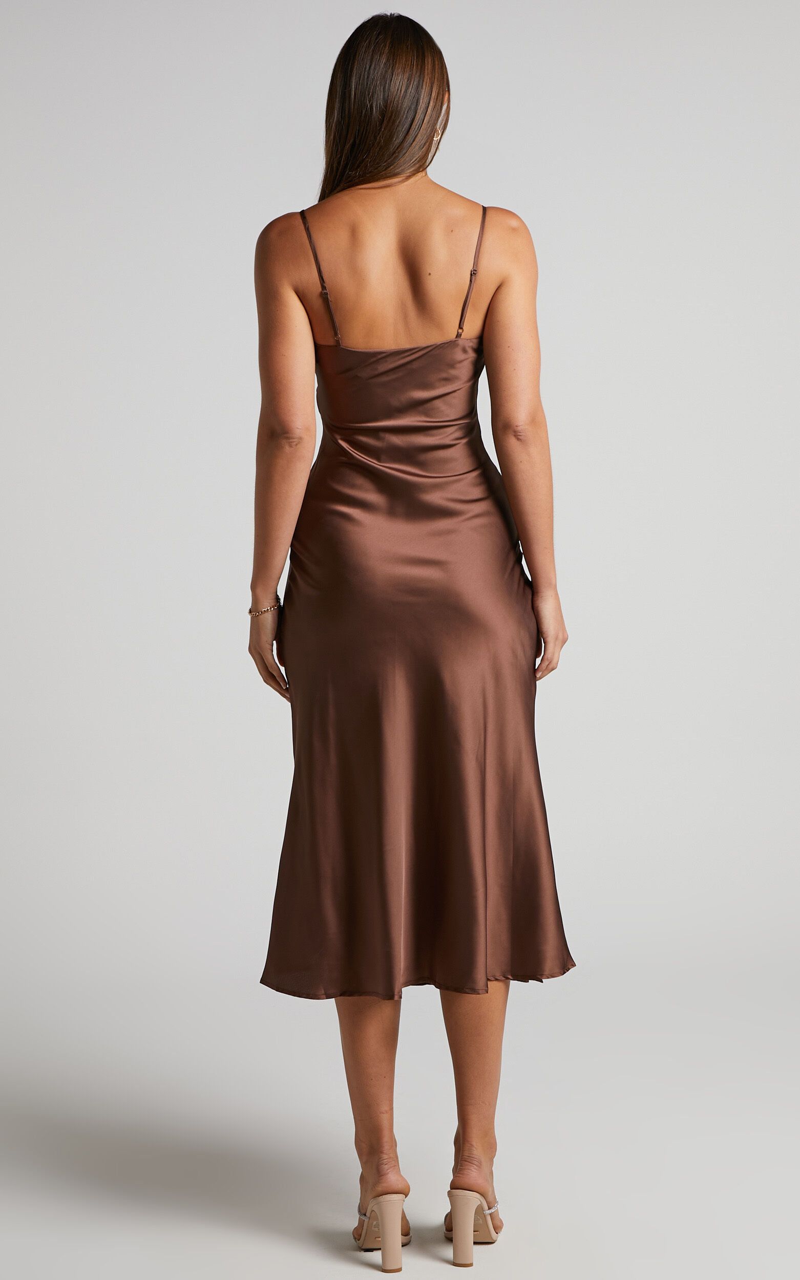 Flordeliza Midi Dress - Cowl Neck Thigh Slit Slip Dress in
