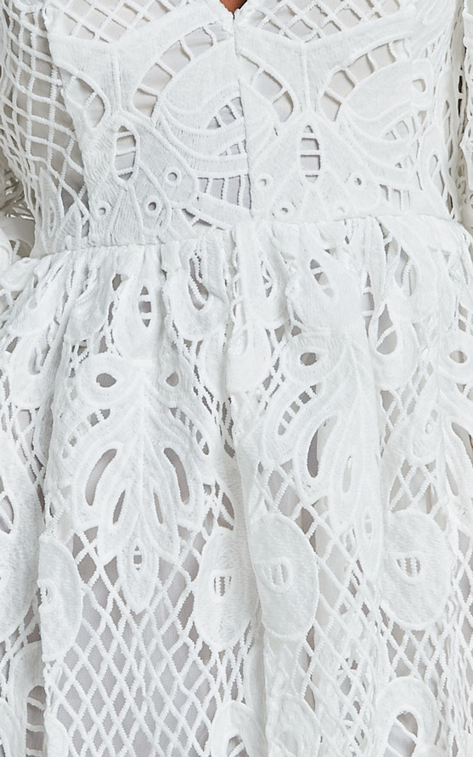 Janith Mini Dress - Lace Plunge Short Puff Sleeve A Line