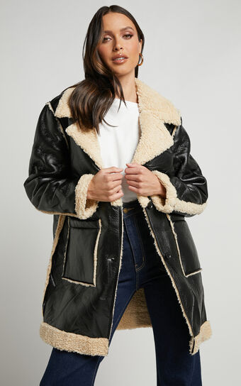 Ezra Jacket - Shearling Aviator Jacket in Black
