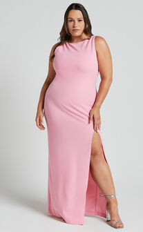 Indi Midi Dress - Boat Neck Bodycon Dress in Pink