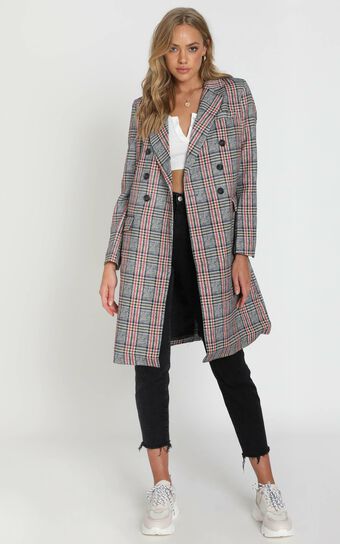 Pernille Checked Coat in Grey Check