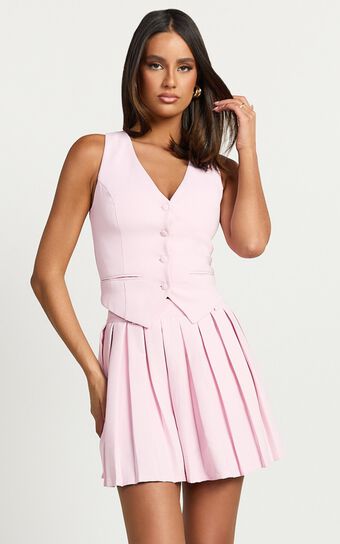 Harlee Mini Skirt - Pleated A line Skirt in Pink