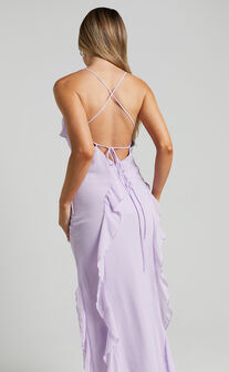 Connie Midi Dress- Ruffle Detail Dress in Lilac
