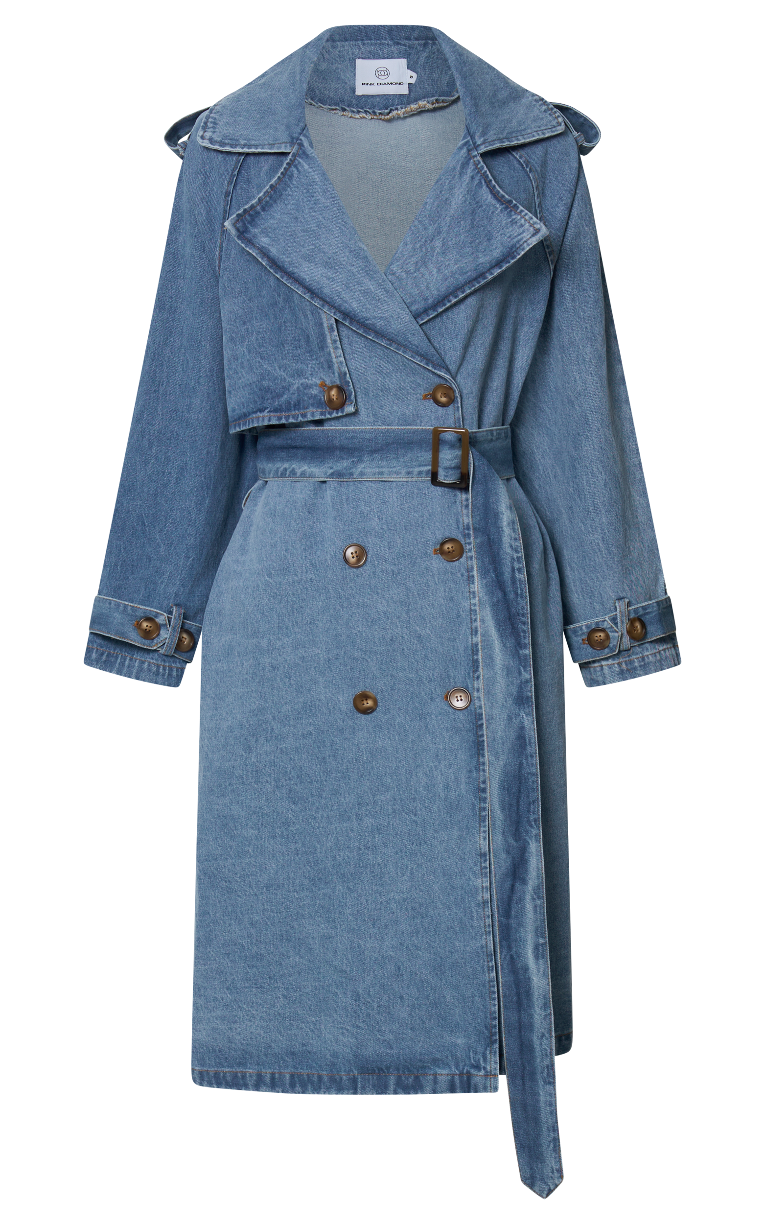 Vinnie Trench Coat - Denim Washed Trench Coat in Mid Blue
