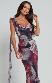 Riley Maxi Dress - Asymmetric Ruffle Detail Maxi Dress in Mariache Rose ...