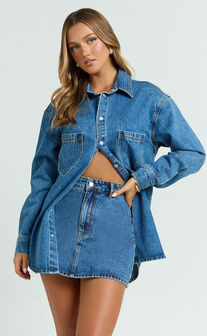 Faharra Shirt - Recycled Cotton Denim Shirt in Dark Blue Wash