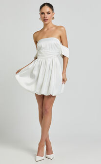 Zayla Mini Dress - Off Shoulder Bodice Fit and Flare Dress in Cream