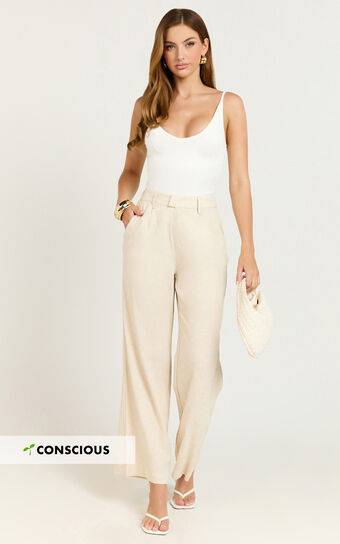 Nate Pants - Mid Waist Tailored Linen Look Pants in Natural