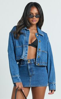 Pamela Jacket - Cropped Boxy Fit Recycled Denim Jacket in Dark Blue Wash