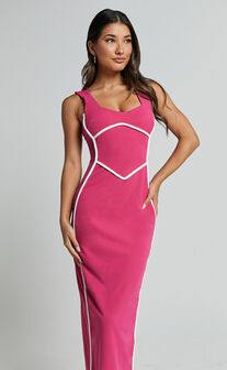 Magnolia Midi Dress - Scoop Neck Bodycon Dress in Pink