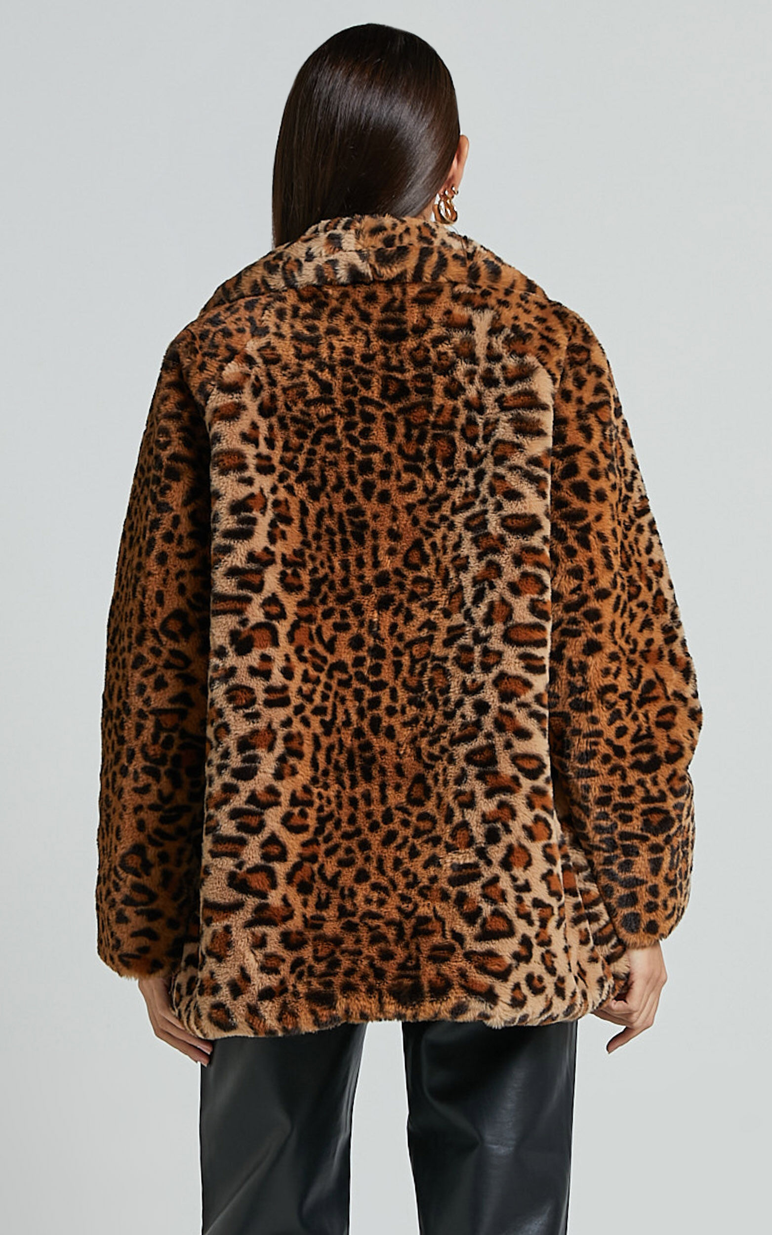 Jocelyn Coat Faux Fur Animal Print Coat in Leopard